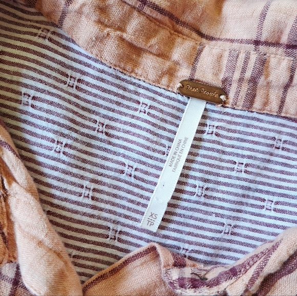 Free People Linen Plaid Button Down Shirt XSmall XS - Picture 6 of 10